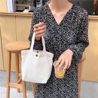 文艺小包包灯芯绒手提包便捷手拎袋学生便当包女包化妆包带饭包 灯芯绒 奶白