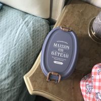 秋少女的店 法式简约学生便当盒饭盒复古风便携带盖叉勺家用餐盒 法式饭盒 紫蓝