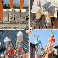 小熊儿童水杯男女学生韩版可爱大容量高颜值ins塑料吸管耐摔杯子 塑料杯盲盒 单杯+贴纸