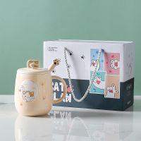 猫咪杯子女2021新款猫爪杯高颜值清新喝水杯ins陶瓷马克杯带盖勺 郁金香 不易破损丨彩盒装+支架盖+猫爪勺