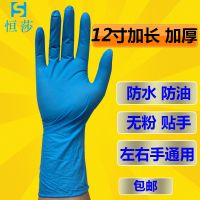一次性手套工作加厚加长丁晴橡胶家务洗碗防水防油耐磨劳保手套 蓝色(小号S) 20只(简约袋装)