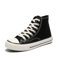 2021年秋季加绒棉鞋新款帆布鞋女鞋韩版百搭布鞋秋冬保暖休闲板鞋 黑色(高帮加绒) 35 标准尺码