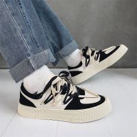 2021春季新款帆布鞋男厚底增高豹纹面包鞋中学生潮流百搭透气潮鞋 2806黑色 39