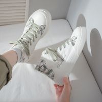 鮀品2021夏季新款高帮帆布鞋女日系小白鞋原宿风小众原创休闲鞋 鮀品米绿 35