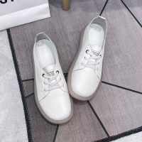 小白鞋真皮单鞋女2021夏季新款韩版百搭真皮软底透气休闲鞋 系带款(套脚) 35 [标准码]