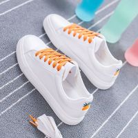 百搭刺绣平底小白鞋原宿港风女学生韩版休闲鞋女2020春夏新款女鞋 C801-菠萝白色 35