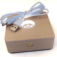 柜台招财摆件LED发光灯座 实木底座木托USB线控调光三色7彩工艺品 8.5可充电方形.