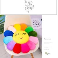 新款七彩太阳花坐垫毛绒玩具抱枕办公室屁股垫子学生幼儿园椅子垫 害羞款 28cm(迷你款)随机发
