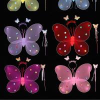 六一发光蝴蝶翅膀玩具魔法棒套装儿童仙女棒女孩表演背饰精灵装扮 单层 不发光三件套