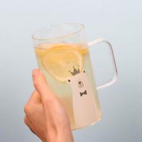带盖带把耐高温玻璃杯透明水杯大号办公室花茶杯冷饮杯可乐果汁杯 皇冠熊单杯(580ml)