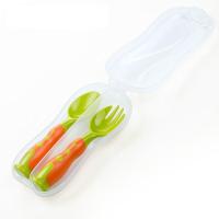 禾果立式儿童趣味防滑叉子勺子宝宝塑料训练叉勺婴儿餐具套装 绿色