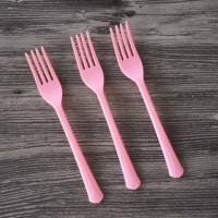 一次性叉子水果叉加厚7寸水果茶长柄叉塑料餐叉插水果长叉18CM 粉红色 散装100个