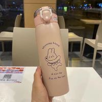 韩版ins简约带吸管保温杯男女学生清新可爱杯子创意大容量保温杯 #最新款-玫瑰粉501ML 飝#