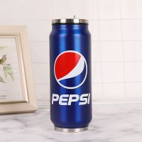 创意韩版易拉罐吸管保温杯男女便携式个性水杯迷你可乐杯情侣茶杯 [经典款450ML]普通不保温百事 [单盖]杯子+吸管盖