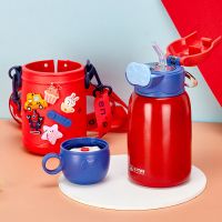 卡通洞洞儿童保温杯316不锈钢大容量男女小学生幼儿园带吸管水壶 纯红色套装 600ML一杯双盖316内胆