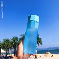 创意潮流太空杯韩版多边形学生水杯女带盖塑料杯防漏耐热杯子便携 多边形蓝色