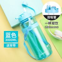 超大水杯男防摔大容量创意塑料杯便携健身水壶户外个性吸管杯子女 蓝色 700ml