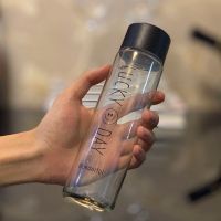 水杯女学生韩版玻璃杯可爱简约水杯耐热小巧便携潮流时尚玻璃水杯 单杯 透明款(红色杯盖)