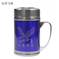 双层不锈钢保温杯办公室带手柄滤网饮水杯男女绅士泡茶杯子 水壶 蓝色