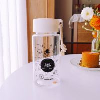 简约背包熊ins防摔塑料杯子韩版潮流大容量女学生可爱高颜值水杯 漫步星空(透明)送杯刷