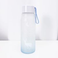 韩版简约磨砂大容量塑料杯创意潮流便携个性水杯少女学生家用杯子 蓝色麋鹿 单杯