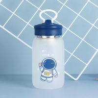 简约ins玻璃杯女个性学生森系水杯便携韩国杯子创意磨砂潮流水瓶 航天员460ml 单杯+杯套+茶网