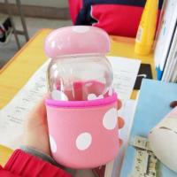 创意蘑菇玻璃杯 便携带盖过滤茶漏带杯套茶杯 学生情侣男女水杯 300ML蘑菇杯[粉色]+杯套