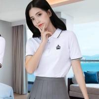 polo领t恤女2021春夏套装宽松韩版ins潮学院风超火日系高腰短裙子 白色t恤 S
