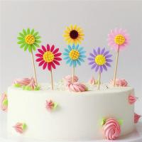 72个 太阳花蛋糕装饰插牌 向日葵蛋糕装饰插牌 蛋糕装饰摆件 六色混搭 向日葵 6支