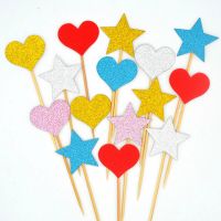 爱心生日蛋糕装饰插牌皇冠蛋糕烘焙甜品装扮镜面五角星星蛋糕插件 闪耀大爱心 五星混色100支