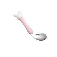 304不锈钢餐具套装弯头勺叉套装弯柄卡通米奇宝宝吃饭训练勺子碗 单勺(米奇)粉色