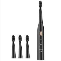 亿鸿新款五档电动牙刷成人快速充电声波震动电动牙刷儿童电动牙刷 黑金[原配4刷头]