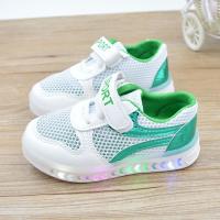 儿童单网板鞋闪灯小白鞋男童女童鞋透气薄网亮灯鞋软底防滑学步软 绿色单网 闪灯 21码/内长13CM