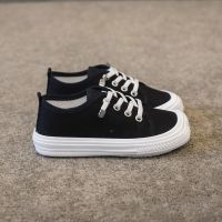 儿童帆布鞋2021春秋新款女童板鞋男童鞋子方头休闲丑萌单鞋渔夫鞋 黑色[实心底.收藏优先发货] 脚长加0.5至1厘米选码