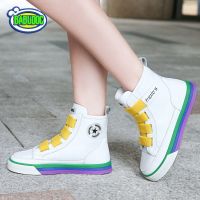 彩虹底女童鞋秋冬季防滑男童鞋中帮鞋大中小童鞋休闲韩版百搭板鞋 紫色底加绒[升级版] 寒冬 29 内长17.3cm