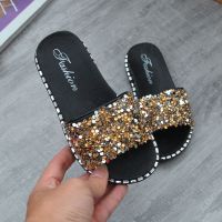 儿童拖鞋夏女童家居室内防滑软底时尚新款可爱小公主亲子凉拖鞋女 亮钻[金] 26码鞋长16厘米/偏小两码