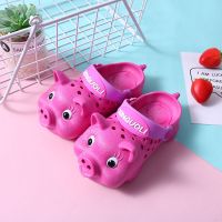 [防滑柔软]儿童凉拖鞋夏男童女童凉鞋室内新款猪猪鞋沙滩凉拖鞋 小猪 玫红色 18-19(内长12厘米)