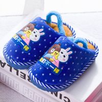 宝宝棉拖鞋男冬季室内保暖防滑中小儿童棉拖鞋1-3-5岁2女孩家居鞋 蓝色小熊有带子 17码内长15cm约2-3岁