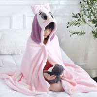 儿童洗澡珊瑚绒带帽浴巾宝宝游泳披风斗篷婴儿新生儿柔软吸水浴袍 紫粉色鸭子款-(赠宝宝小毛巾) 70*140码适合(0-3