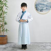 湖蓝如意-直袖 男女同款 100 儿童古装汉服国学服书童服装男女儿童三字经弟子规诗歌朗诵演出服