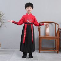 新款男红+黑 110 儿童国学汉服中国风小学生古装朗诵三字经男女书童弟子规演出服装