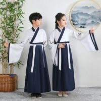 连体款蓝色 110 儿童国学服汉服男童小学生表演服三字经弟子规书童演出服男女同款