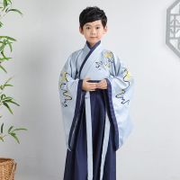 浅蓝 男 100 儿童古装汉服男童国学服小学生合唱服女童弟子规三字经朗诵表演服