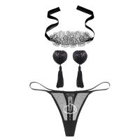 黑色手指款 S 眼罩禁欲系男女性感黑色遮光双眼增加神秘感蕾丝内裤乳贴套装