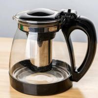 2L 黑色滤网泡茶壶 耐热2000ml大容量养生玻璃泡茶壶茶杯 海贝壶茶杯茶具套装