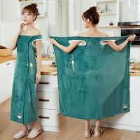 印花款-绿色 M(80-105斤 ) 浴巾女吸水速干不掉毛巾可穿可裹夏季家用加大珊瑚绒洗澡浴袍浴裙