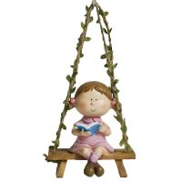 女孩坐秋千 花园装饰挂件院子庭院民宿装饰摆件墙面创意阳台布置秋千吊件壁饰