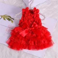 红色 M 泰迪狗狗衣服蕾丝公主蓬蓬裙子春夏季幼犬约克夏薄款宠物婚纱礼服