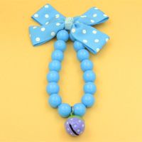蓝色波点蓝大珠子项链+圆紫草莓 S-小型 狗狗波点花朵珍珠项链潮宠物防走丢狗牌饰品泰迪猫咪小大型犬脖圈