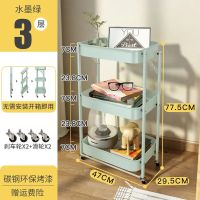 免装三层翡翠绿[材质加厚 生锈包赔] 免安装宜家折叠小推车厨房架子置物架落地多层卧室浴室用品收纳架